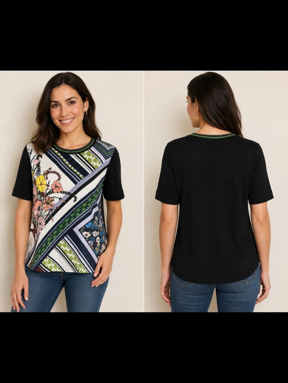 Tory Burch Silk & Wool Floral Mixed Print Top SZ Large - Picture 15 of 15